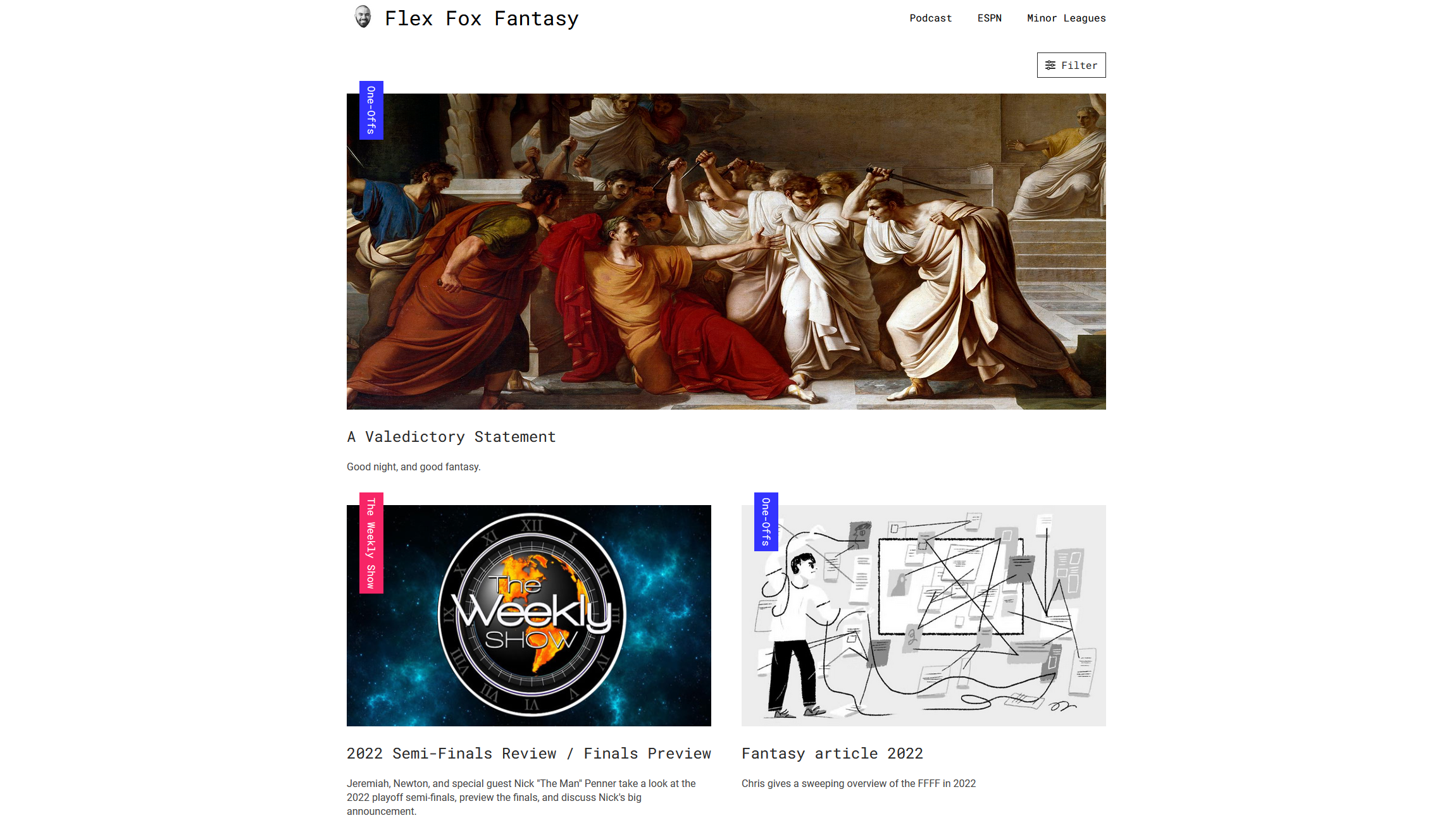 Landing page for the Flex Fox Fantasy website